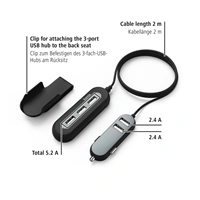 Hama káblová USB nabíjačka do vozidla 2+3, AutoDetect, 10 A, 2 m