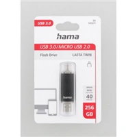 Hama flashPen Laeta Twin, USB 3.0, 256 GB, 40 MB/s, čierny