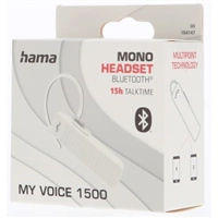 Hama MyVoice1500, Bluetooth headset mono, pre 2 zariadenia, Siri, Google Ass., biely