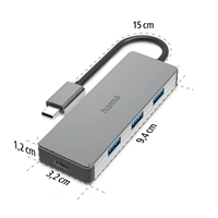 Hama USB-C-Hub, 4 porty, USB 3.2, 10 Gbit/s, hliníkový