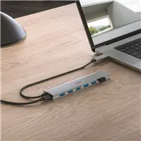 Hama USB-Hub, 7 portov, USB 3.2, 5 Gbit/s, USB-C adaptér, sieťový zdroj
