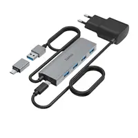 Hama USB-Hub, 4 porty, USB 3.2, 5 Gbit/s, USB-C adaptér, sieťový zdroj