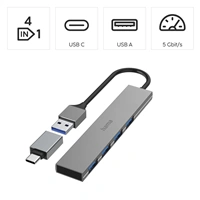 Hama USB hub, 4 porty, USB 3.2, 5 Gb/s, Ultra Slim, USB-C adaptér