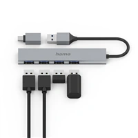 Hama USB hub, 4 porty, USB 3.2, 5 Gb/s, Ultra Slim, USB-C adaptér
