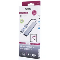 Hama USB hub, 4 porty, USB 3.2, 5 Gb/s, Ultra Slim, USB-C adaptér