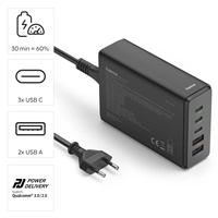 Hama USB nabíjacia stanica GaN, 3x USB-C PD, 2x USB-A (1x QC), 140 W