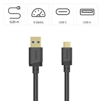 Hama USB A-C kábel 0,25 m, USB 3.2 Gen1 5 Gb/s, čierny