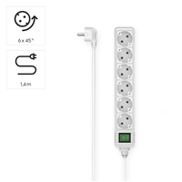 Hama predlžovací prívod s vypínačom, 6x zásuvka schuko, 1,4 m, biely