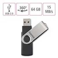Hama USB 2.0 Flash Drive Rotate, 64 GB, 15 MB/s, čierna/strieborná
