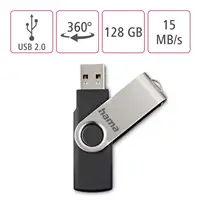 Hama USB 2.0 Flash Drive Rotate, 128 GB, 15 MB/s, čierna/strieborná