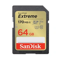 SanDisk Extreme 64 GB SDXC Memory Card 170 MB/s & 80 MB/s, UHS-I, Class 10, U3, V30