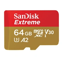 SanDisk Extreme microSDXC 64 GB + SD Adapter 170 MB/s & 80 MB/s A2 C10 V30 UHS-I U3