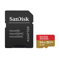 SanDisk Extreme microSDXC 64 GB + SD Adapter 170 MB/s & 80 MB/s A2 C10 V30 UHS-I U3