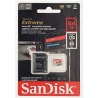 SanDisk Extreme microSDXC 64 GB + SD Adapter 170 MB/s & 80 MB/s A2 C10 V30 UHS-I U3