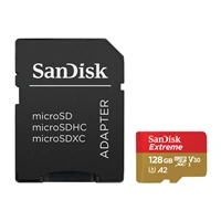 SanDisk Extreme microSDXC 128 GB + SD Adapter 190 MB/s & 90 MB/s A2 C10 V30 UHS-I U3