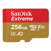 SanDisk Extreme microSDXC 256 GB + SD Adapter 190 MB/s & 130 MB/s Read/Write A2 C10 V30 UHS-I U3