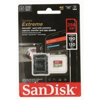 SanDisk Extreme microSDXC 256 GB + SD Adapter 190 MB/s & 130 MB/s Read/Write A2 C10 V30 UHS-I U3