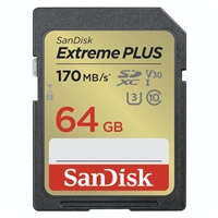 SanDisk Extreme PLUS 64 GB SDXC Memory Card 170 MB/s & 80 MB/s, UHS-I, Class 10, U3, V30