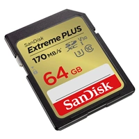 SanDisk Extreme PLUS 64 GB SDXC Memory Card 170 MB/s & 80 MB/s, UHS-I, Class 10, U3, V30