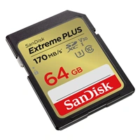 SanDisk Extreme PLUS 64 GB SDXC Memory Card 170 MB/s & 80 MB/s, UHS-I, Class 10, U3, V30