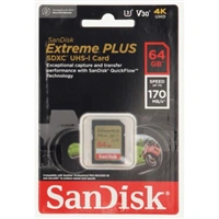 SanDisk Extreme PLUS 64 GB SDXC Memory Card 170 MB/s & 80 MB/s, UHS-I, Class 10, U3, V30