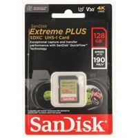 SanDisk Extreme PLUS 128 GB SDXC Memory Card 190 MB/s & 90 MB/s, UHS-I, Class 10, U3, V30