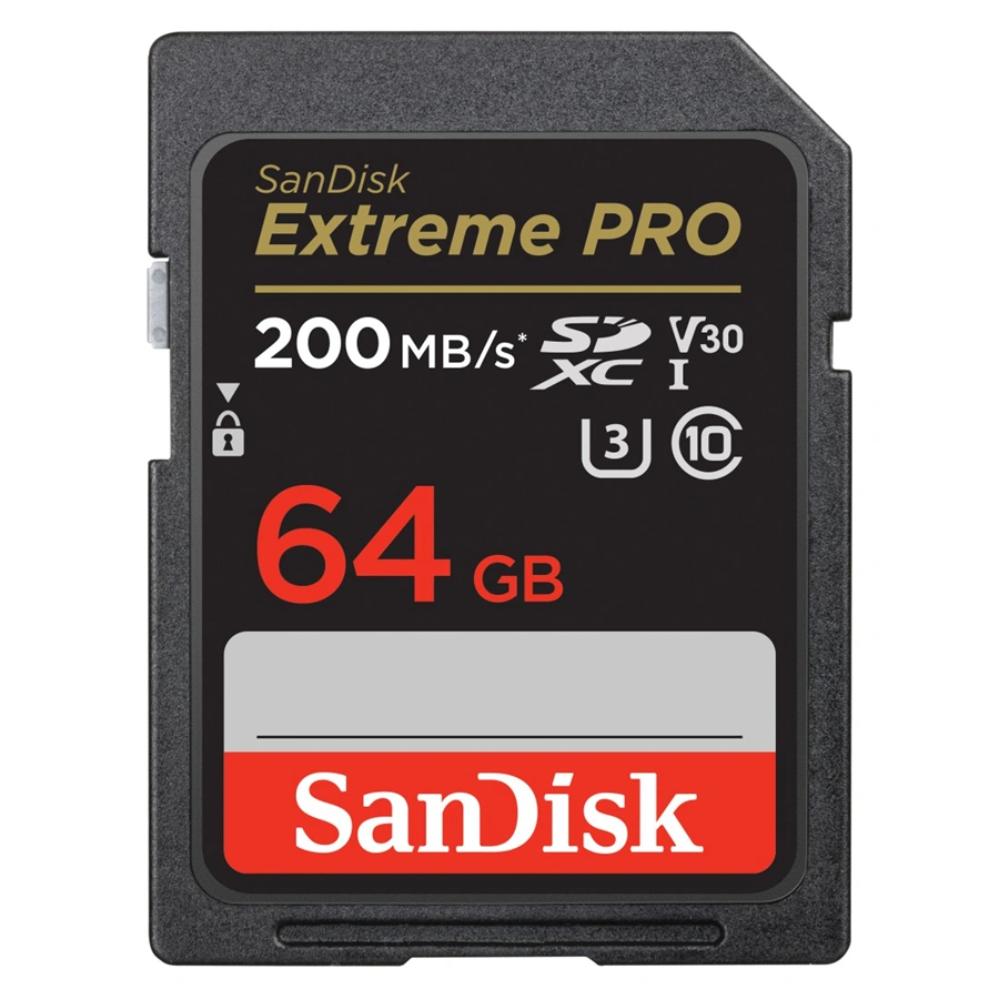 SanDisk Extreme PRO 64 GB SDXC Memory Card 200 MB/s & 90 MB/s, UHS-I, Class 10, U3, V30