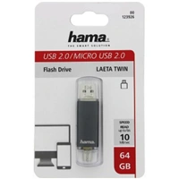 Hama flashPen Leata Twin, USB 2.0, 64 GB, 10 MB/s, šedý