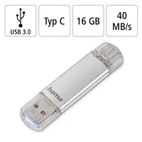 Hama Flash Pen Laeta, USB-C/USB-A 3.1, 16 GB, 40 MB/s, strieborný