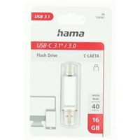 Hama Flash Pen Laeta, USB-C/USB-A 3.1, 16 GB, 40 MB/s, strieborný