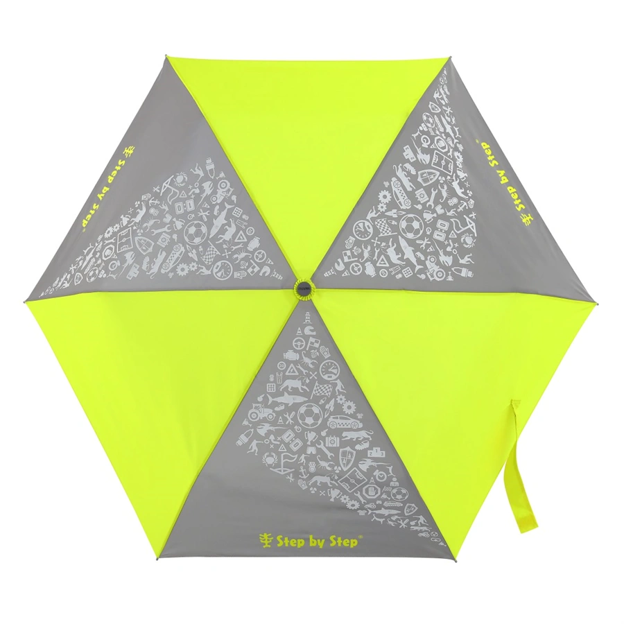 Detský skladací dáždnik s reflexnými obrázkami, neónová žltá