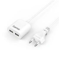 Hama dvojit sov nabjeka USB s kabelem, 2,4 A, 1,9 m (rozbalen)