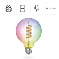 Hama SMART WiFi LED žiarovka, Matter, E27, G95 Filament, guľa, RGBW, stmievateľná, appka