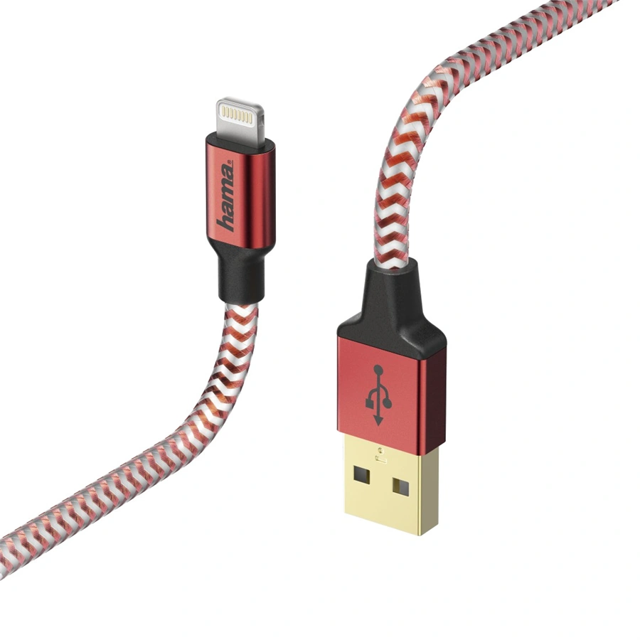 Hama MFI USB kábel Reflective pre Apple, Lightning vidlica, 1,5 m, červená