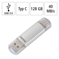 Hama Flash Pen Laeta, USB-C/USB-A 3.1, 128 GB, 40 MB/s, strieborný