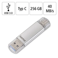 Hama Flash Pen Laeta, USB-C/USB-A 3.1, 256 GB, 40 MB/s, strieborný