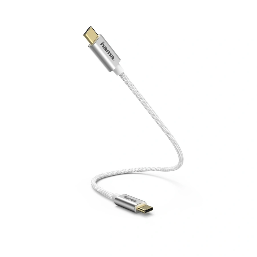 Hama kábel USB-C 2.0 typ C-C 0,2 m, opletený, biely