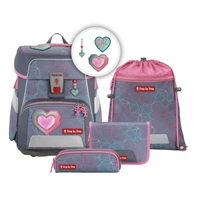 Školská aktovka SPACE pre prváčikov - 5-dielny set, Step by Step Glitter Heart Hazle, certifikát AGR