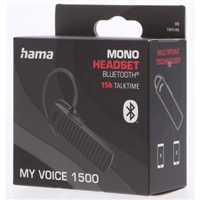 Hama MyVoice1500, Bluetooth Headset mono, pre 2 zariadenia, hlasov asistent (Siri, Google), ierny