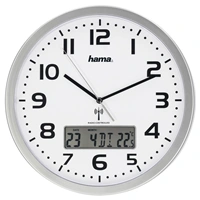Hama Extra, nástenné hodiny riadené rádiovým signálom, s dátumom a teplotou