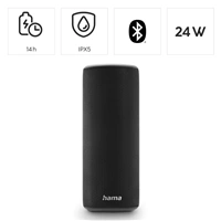 Hama Pipe 3.0, Bluetooth reproduktor, vode odolný podľa IPX5, 24 W, 10 svetelných režimov, čierny