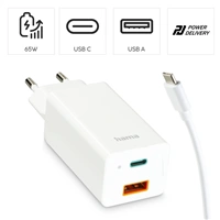 Hama set USB nabíjačka GaN, USB-C/USB-A, PD 65 W, USB-C kábel 2 m