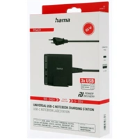 Hama rýchla stolná USB nabíjačka, 1x USB-C, 2x USB-A, PD 65 W