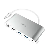 Hama USB-C hub, Multiport, 8 pripojení, 3x USB-A, 2x USB-C, VGA, HDMI, LAN