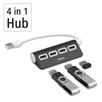 Hama USB hub, 4 porty, USB 2.0, čierny