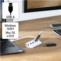 Hama USB hub, 4 porty, USB 2.0, 480 Mbit/s, biely