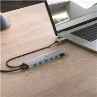 Hama USB-Hub, 7 portov, USB 3.2, 5 Gbit/s, USB-C adaptér, sieťový zdroj