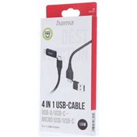 Hama USB kábel 4v1: USB-C, USB-A - USB-C, micro-USB, 1,5 m