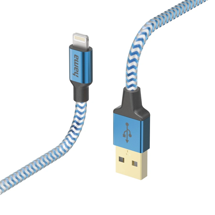 Hama MFi USB kábel Reflective pre Apple, USB-A Lightning 1,5 m, modrý