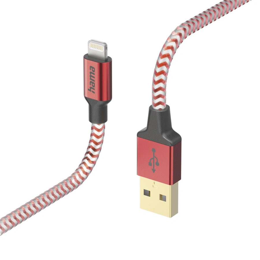 Hama MFi USB kábel Reflective pre Apple, USB-A Lightning 1,5 m, červený